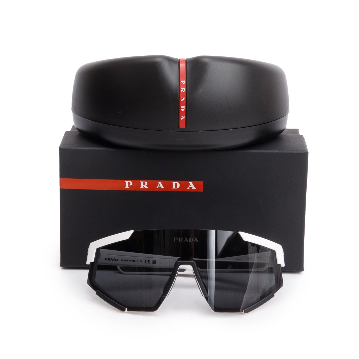 Prada SPS04W Black & White Linea Rossa Impavid Shield Sunglasses