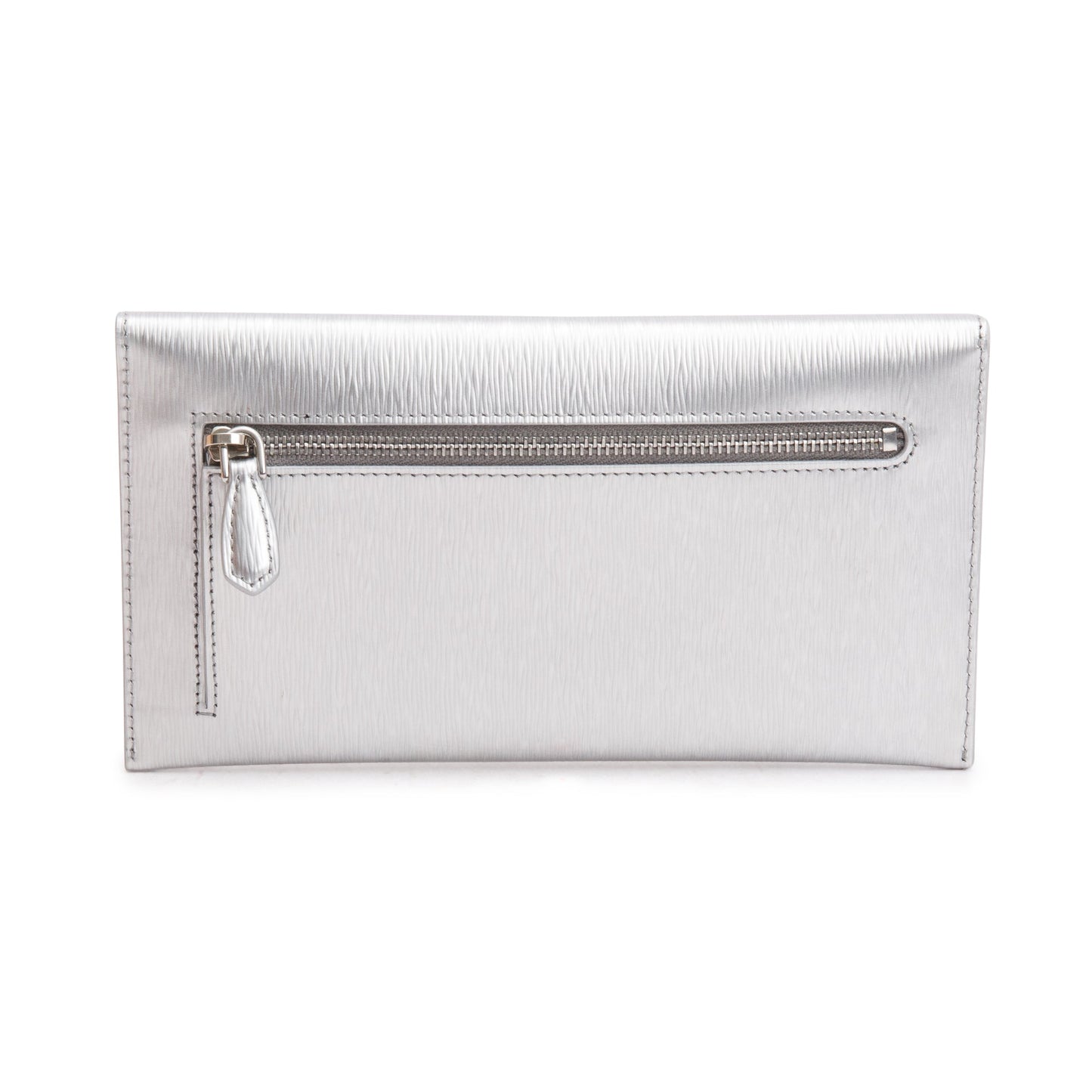 Prada Silver Metallic Vitello Move Leather Envelope Wallet