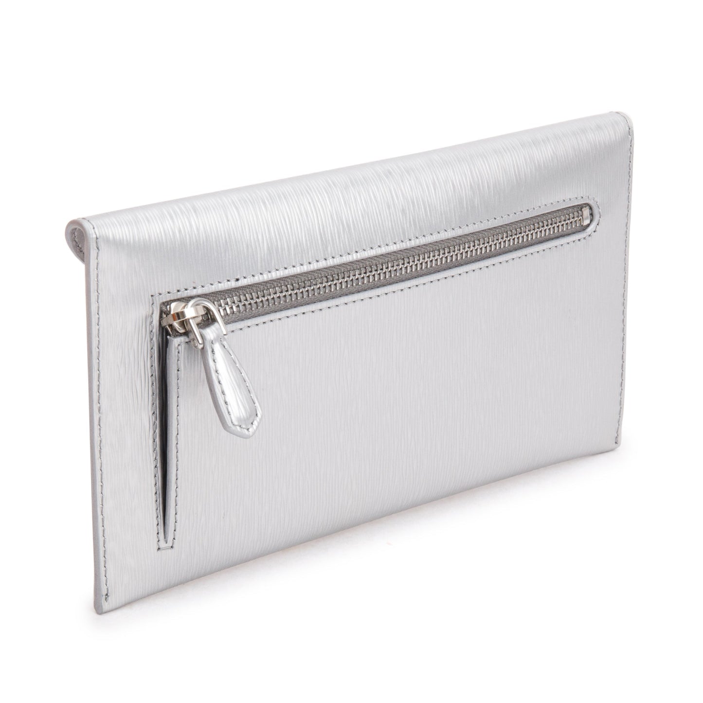 Prada Silver Metallic Vitello Move Leather Envelope Wallet