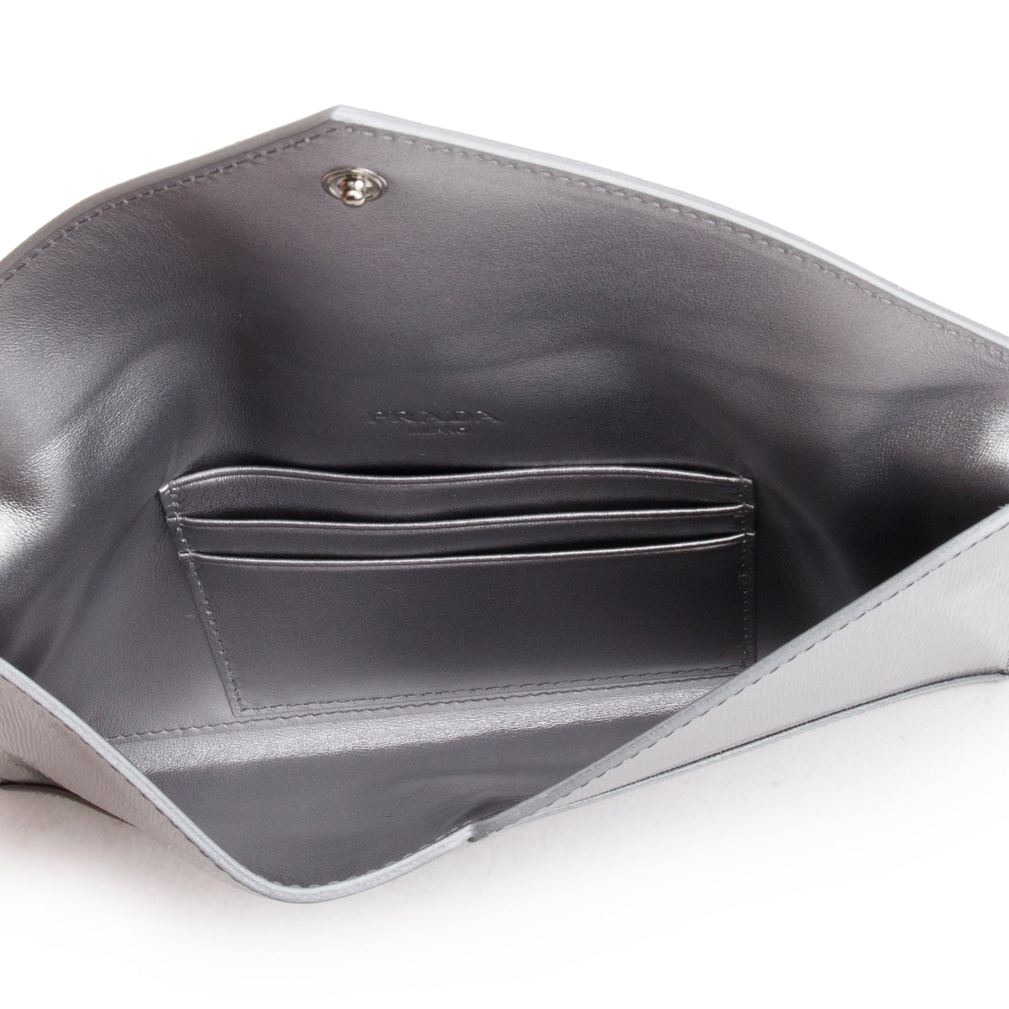 Prada Silver Metallic Vitello Move Leather Envelope Wallet