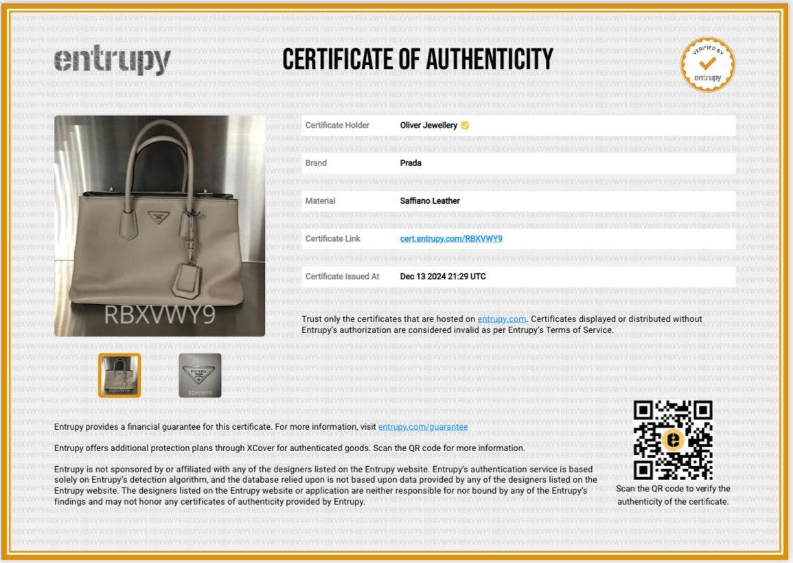 Prada Taupe Saffiano Cuir Medium Turnlock Twin Tote