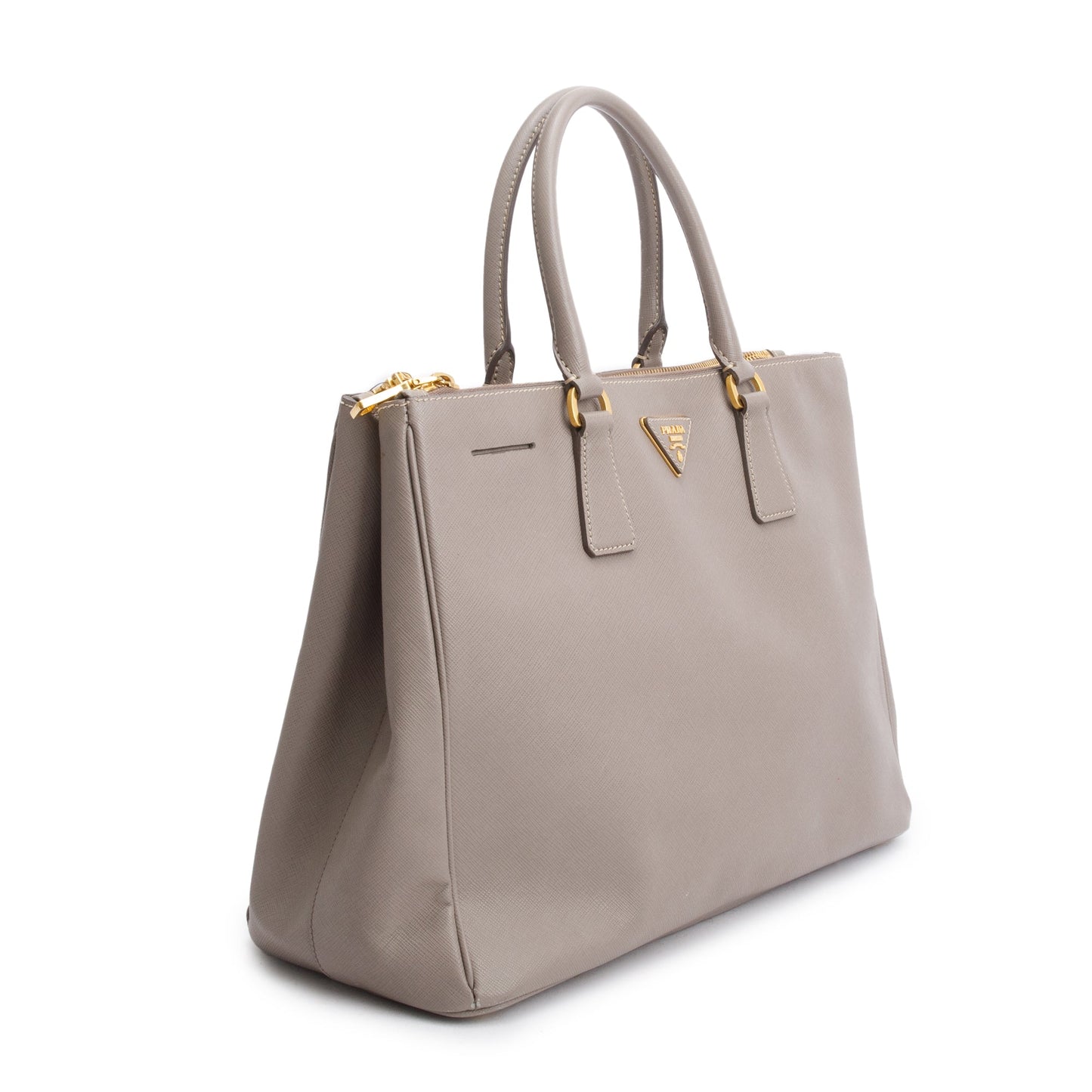 Prada Taupe Saffiano Lux Large Double Zip Galleria Tote