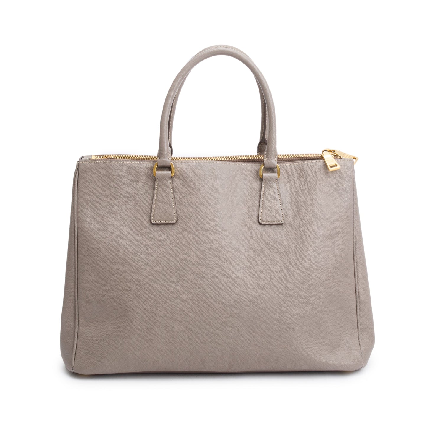 Prada Taupe Saffiano Lux Large Double Zip Galleria Tote