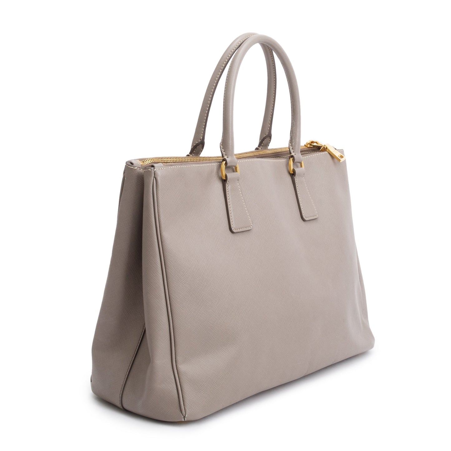 Prada Taupe Saffiano Lux Large Double Zip Galleria Tote