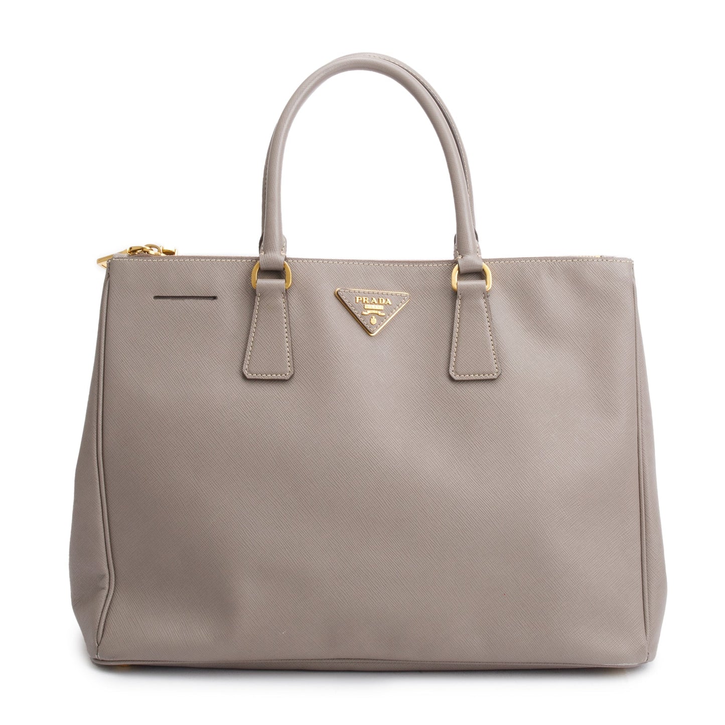Prada Taupe Saffiano Lux Large Double Zip Galleria Tote