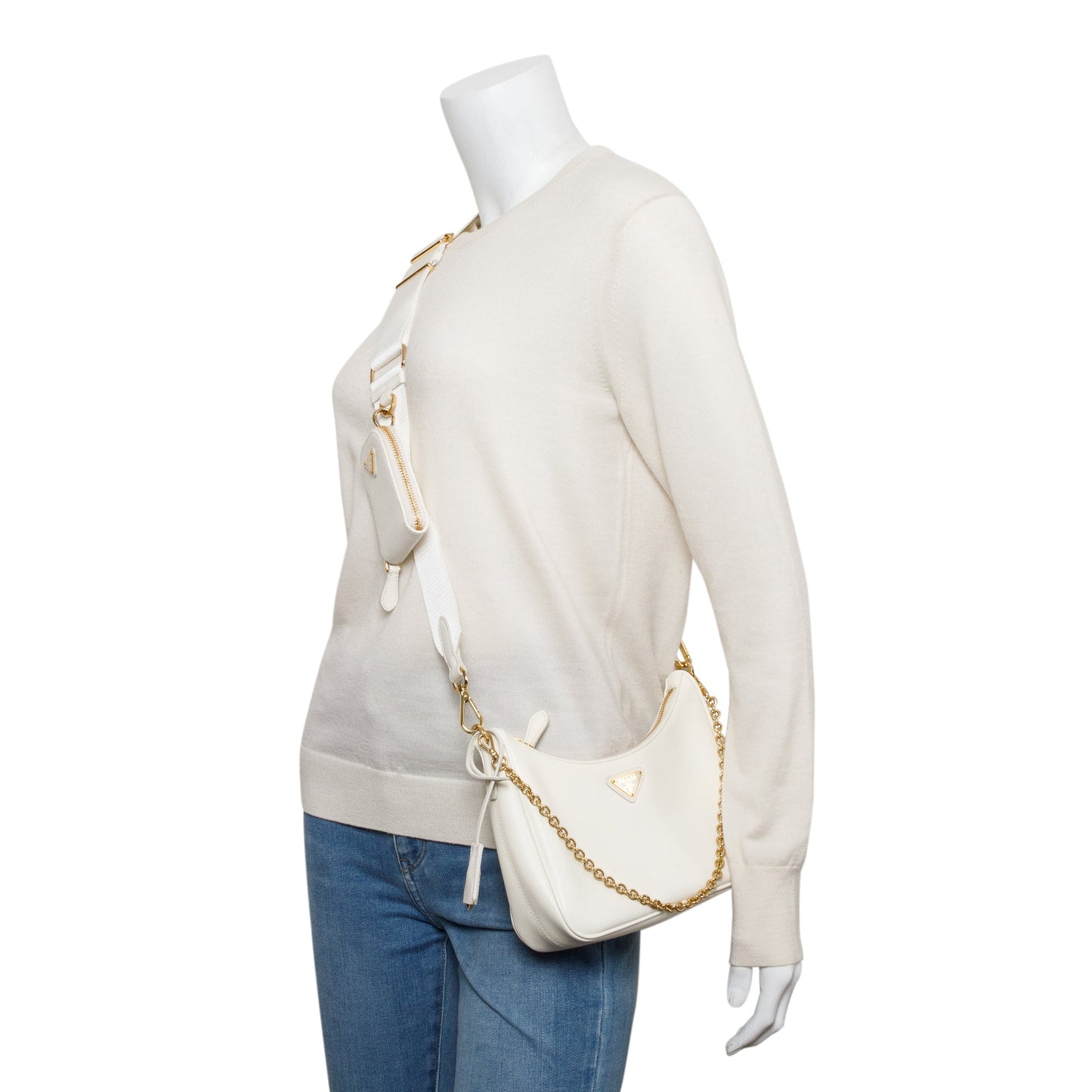 Prada White Saffiano Leather Re-Edition 2005 Shoulder Bag