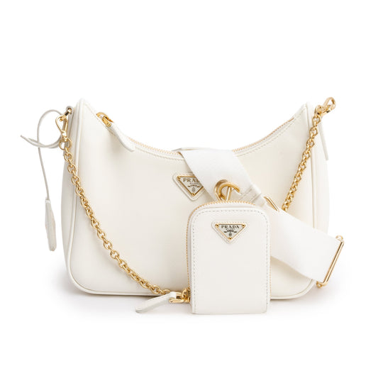 Prada White Saffiano Leather Re-Edition 2005 Shoulder Bag