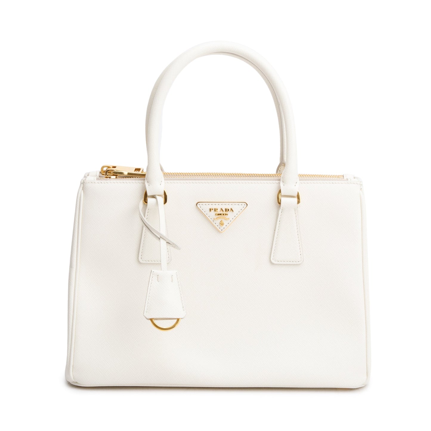 Prada White Saffiano Leather Small Double Zip Galleria Tote