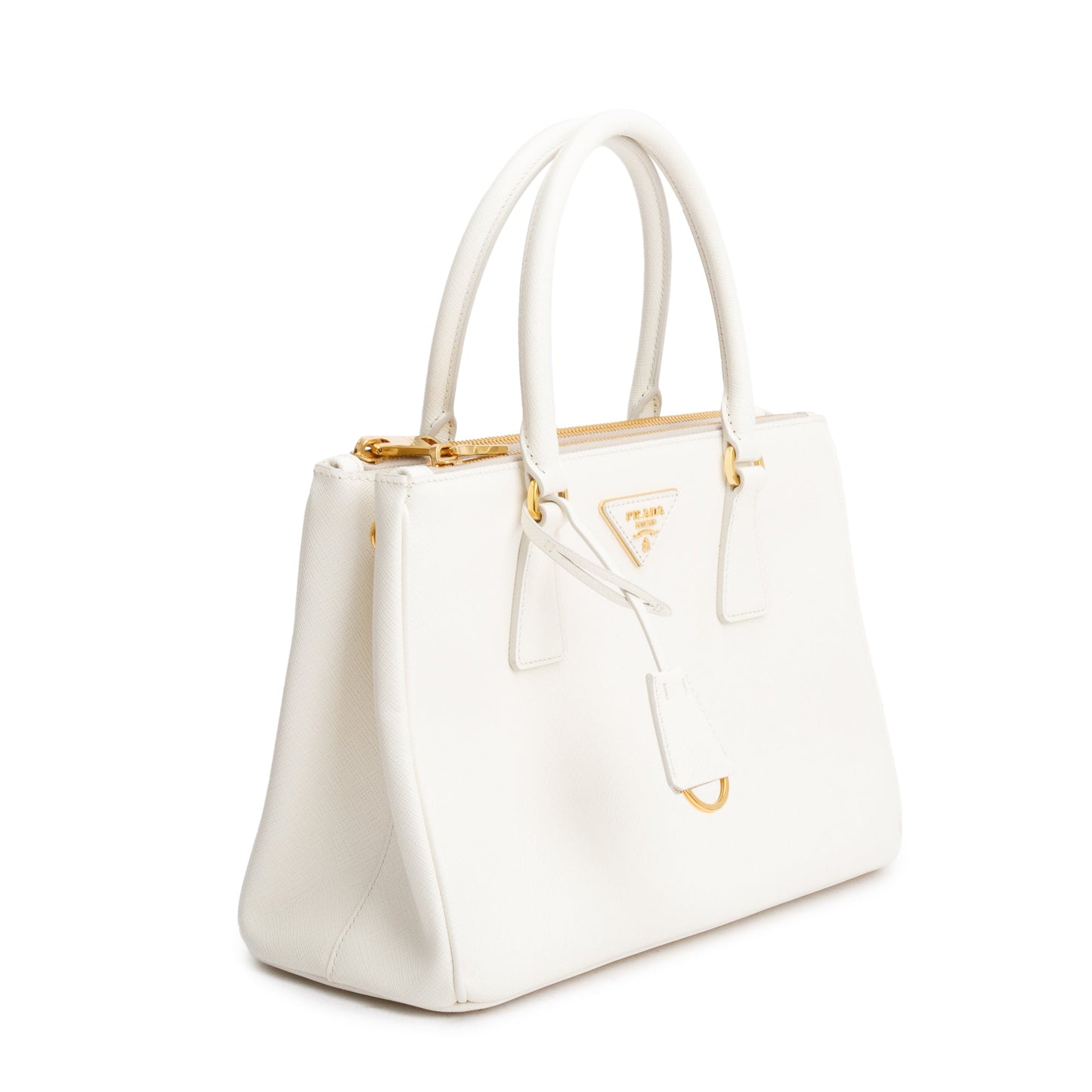 Prada White Saffiano Leather Small Double Zip Galleria Tote