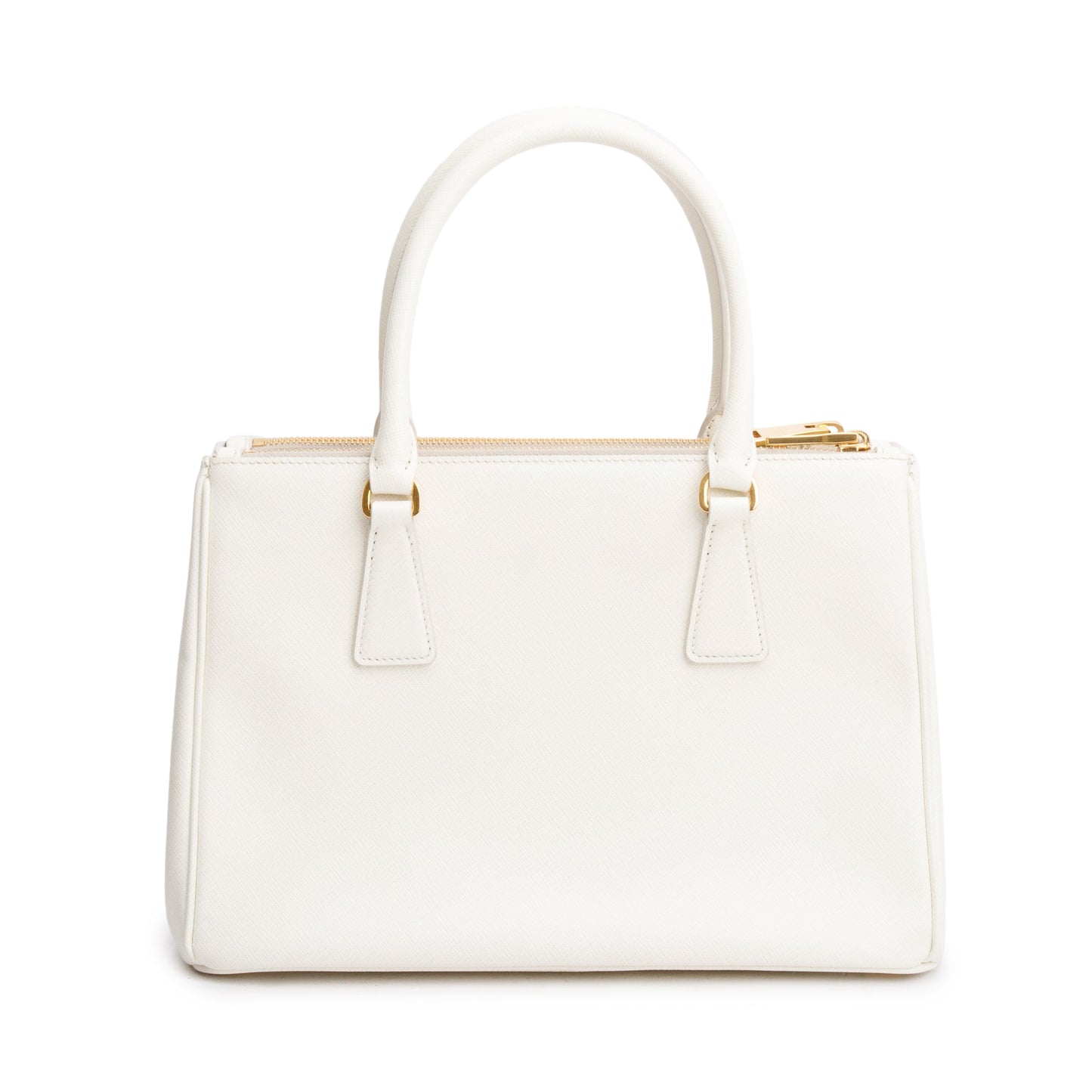 Prada White Saffiano Leather Small Double Zip Galleria Tote