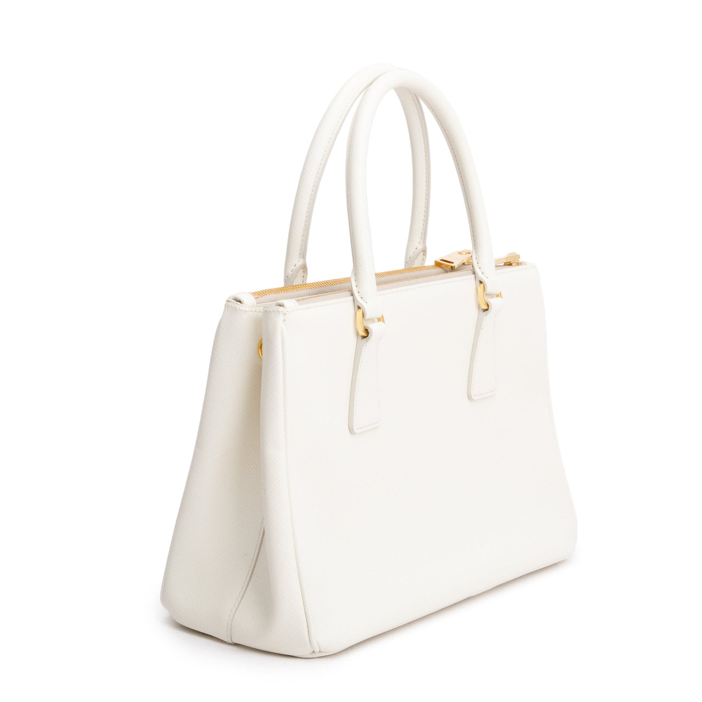Prada White Saffiano Leather Small Double Zip Galleria Tote