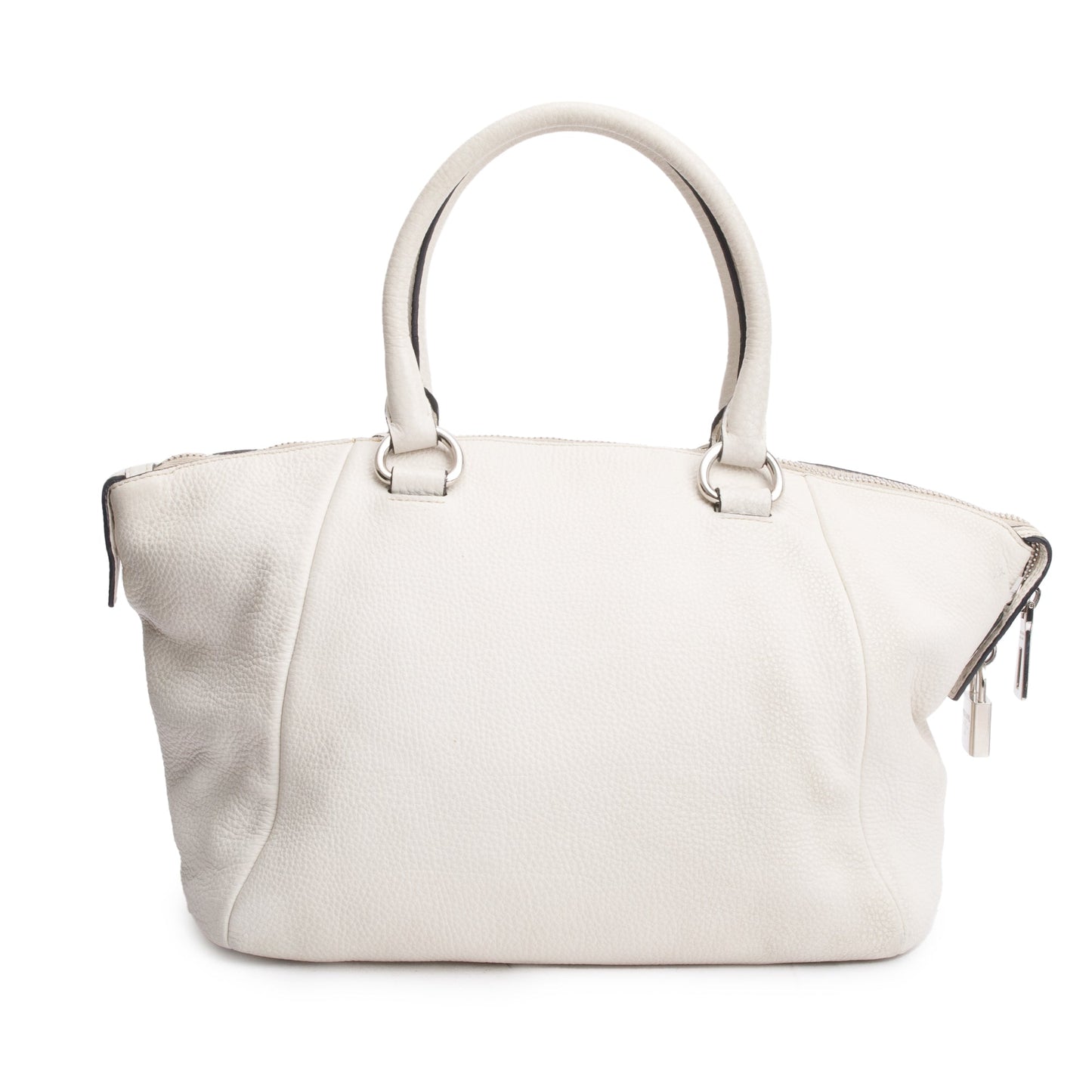Prada White Vitello Daino Leather Zip Tote