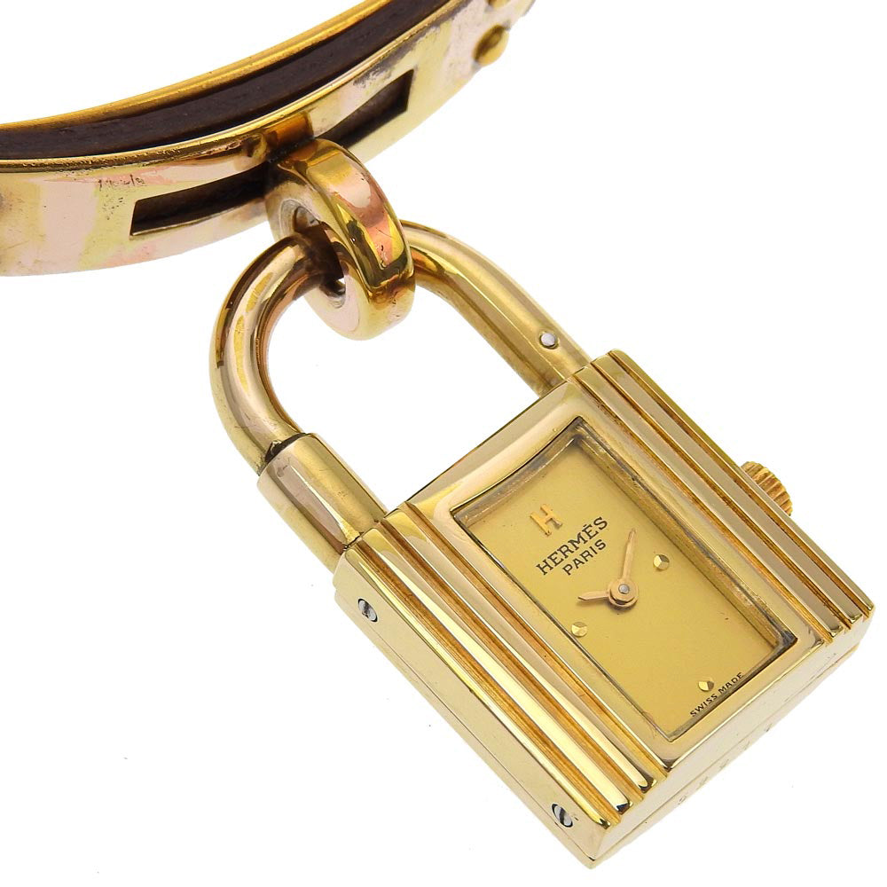 HERMES Watches Quartz Plated Gold , Leather gold vintage Kelly watch gold dial Women  d