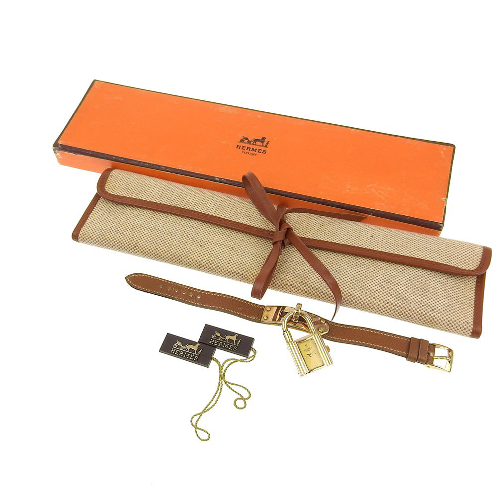 HERMES Watches Quartz Plated Gold , Leather gold vintage Kelly watch gold dial Women  d