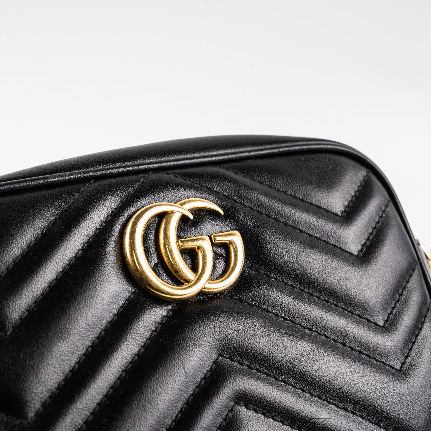 ITEM 12 - Gucci Mini Marmont Black Leather Camera Crossbody Bag