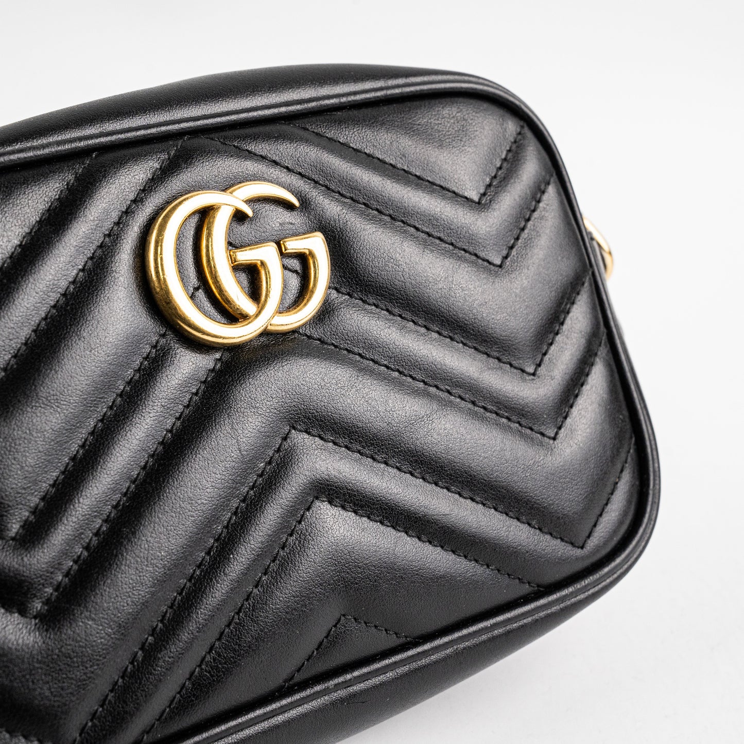 ITEM 12 - Gucci Mini Marmont Black Leather Camera Crossbody Bag