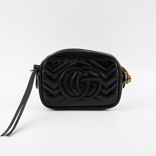 ITEM 12 - Gucci Mini Marmont Black Leather Camera Crossbody Bag