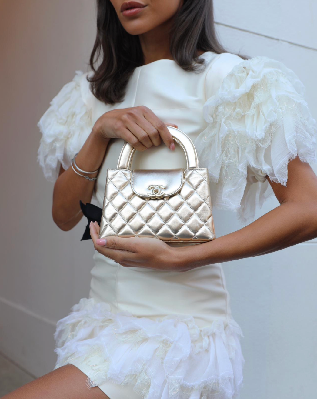 *HOT* Chanel Gold Small Mini Kelly Shopping Bag in Shiny Metallic Calfskin Leather with Metallic Gold Hardware