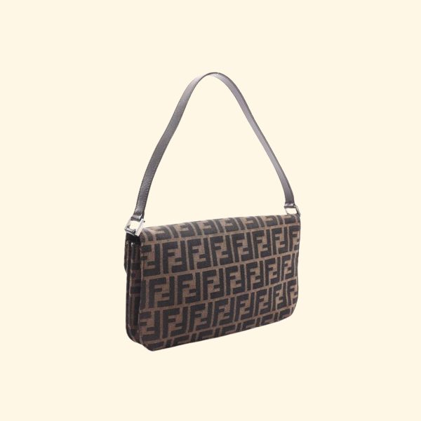 Fendi Zucca Handbag Canvas Leather Brown Black