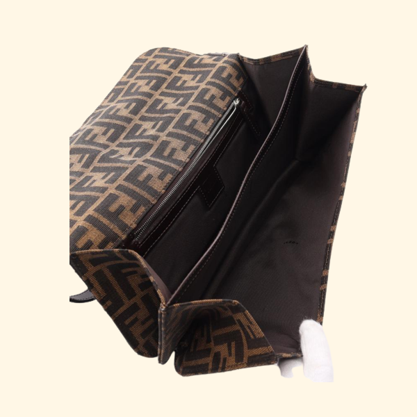 Fendi Zucca Handbag Canvas Leather Brown Black