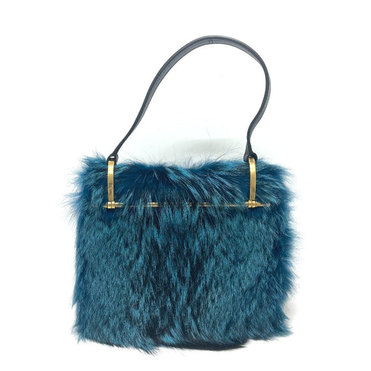 PRADA Shoulder Bag 1BA131 Fur, Leather blue fur Women