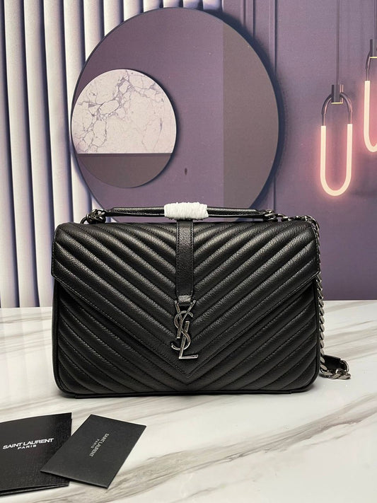 Top Quality College Large Chain Bag Black With Silver Toned Hardware For Women 12.6in/32cm YSL 600278BRM041000