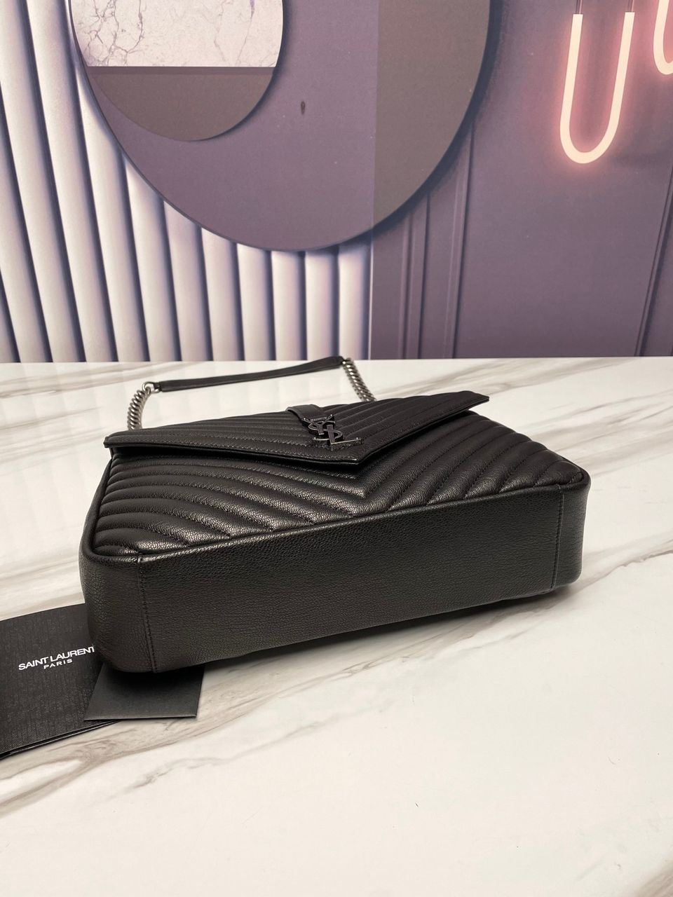 Top Quality College Large Chain Bag Black With Silver Toned Hardware For Women 12.6in/32cm YSL 600278BRM041000