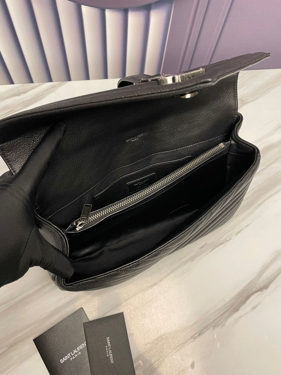 YSSL College Large Chain Bag Black With Silver Toned Hardware For Women 12in/32cm YSL 600278BRM041000