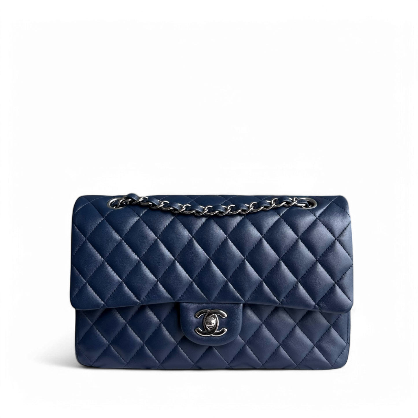 Chanel Classic Flap Medium - 25CM Quilted Lambskin Dark Navy Blue Silver Hardware Series 22