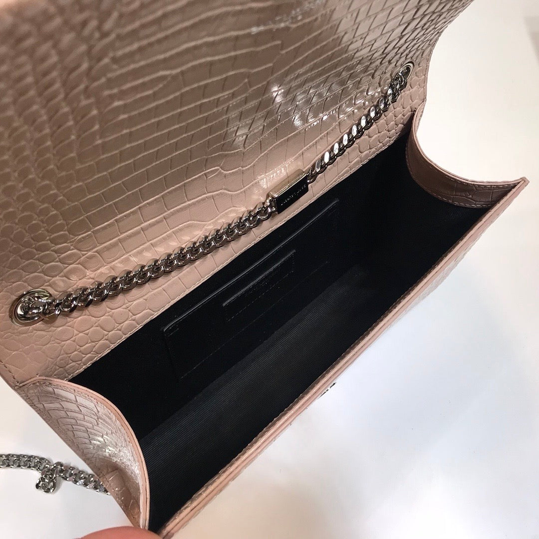 Top Quality Kate MeTop Qualityum Chain Bag With Tassel In Embossed CrocoTop Qualityle Dark Beige For Women 9.4in/24cm YSL