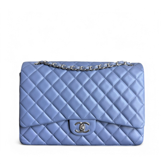 Chanel Classic Flap Maxi - Double Flap Quilted 34CM Lambskin Light Violet Purple Series 15