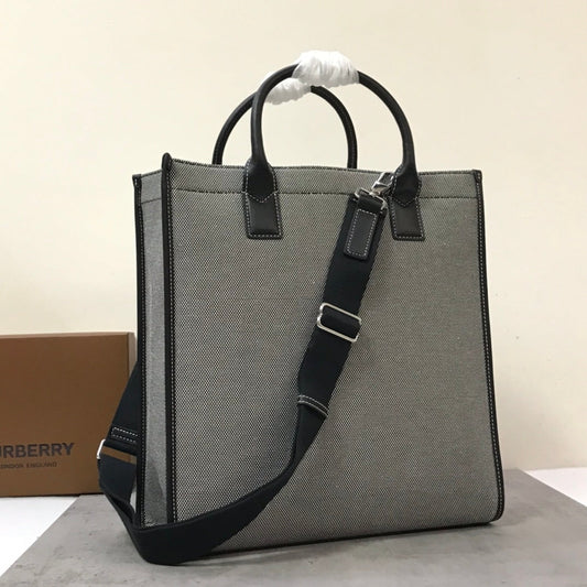 Top Quality Horseferry Print Cotton Canvas Tote Black/Grey For Women, Women’s Bags, Shoulder And Crossbody Bags 14in/ 35.5cm BUR 80508141