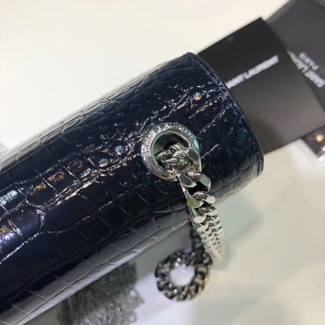 Top Quality Kate Small Chain Bag With Tassel In Embossed Black For Women 7.8in/20cm YSL 474366DND0N1000