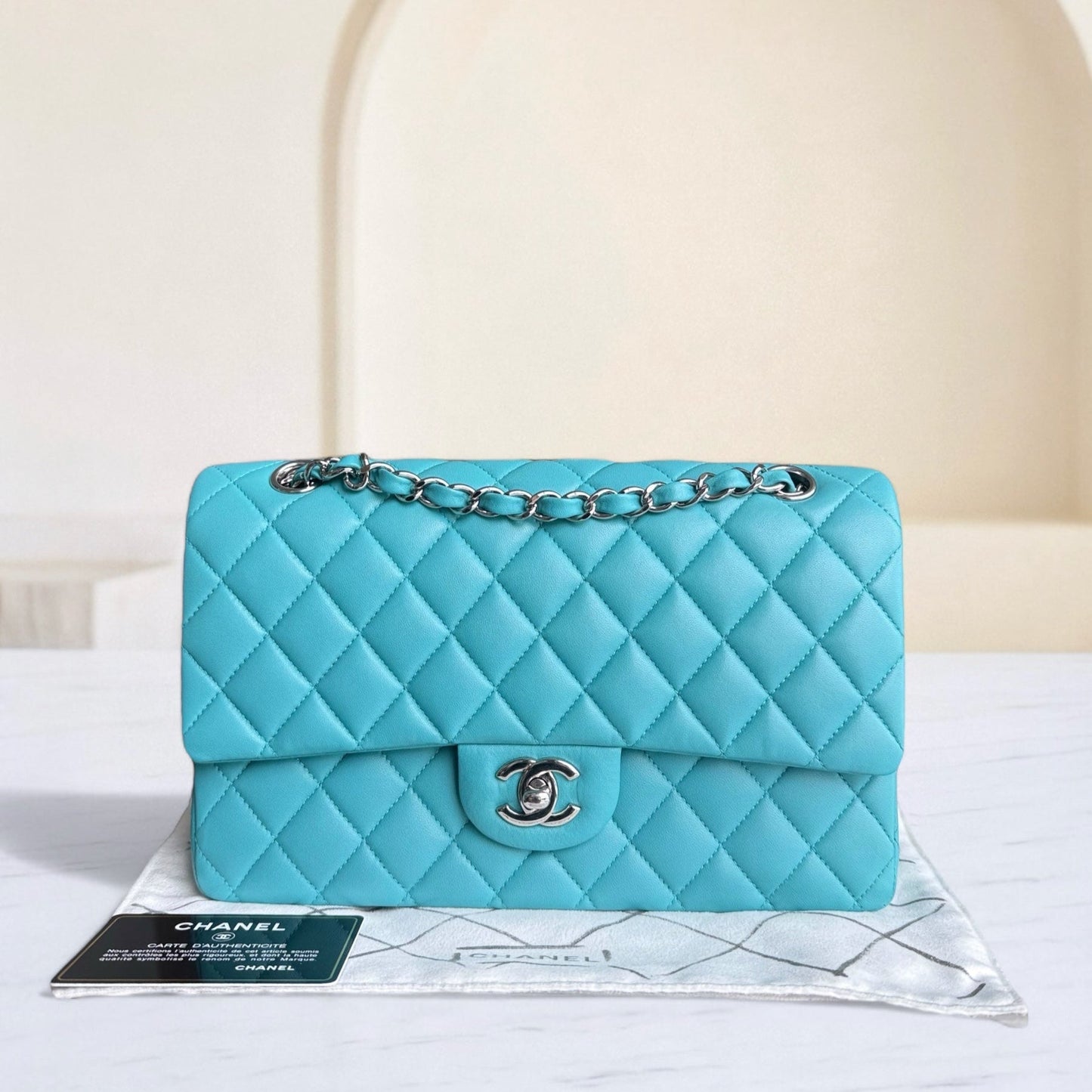 Chanel Classic Flap Medium - 25CM Quilted Lambskin Blue Silver Hardware Series 19