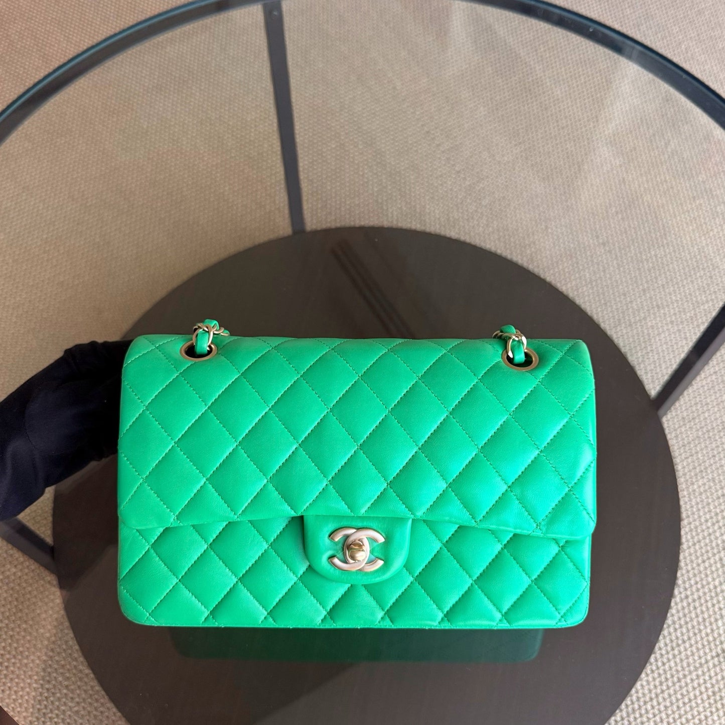 Chanel Classic Flap Medium - 25CM Quilted Lambskin Green Gold Hardware Series 18