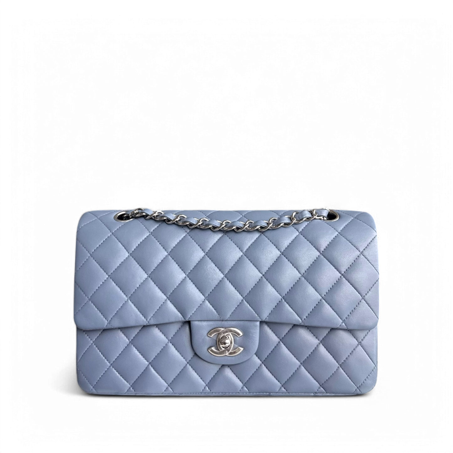 Chanel Classic Flap Medium - 25CM Lambskin Quilted Haze Blue Silver Hardware Series 16