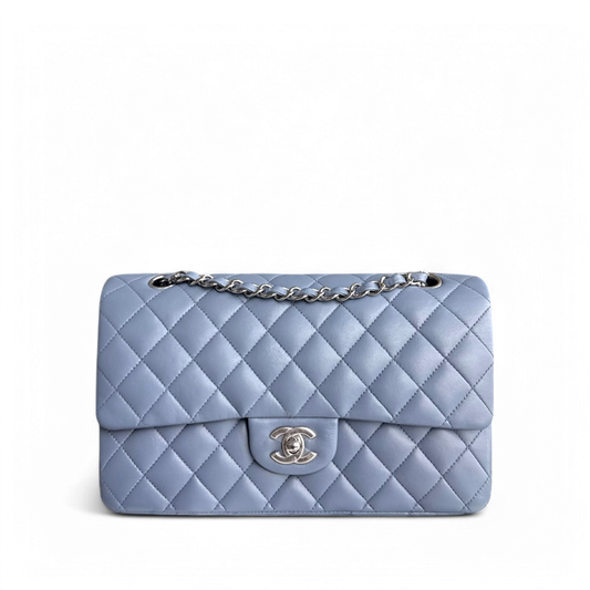 Chanel Classic Flap Medium - 25CM Lambskin Quilted Haze Blue Silver Hardware Series 16