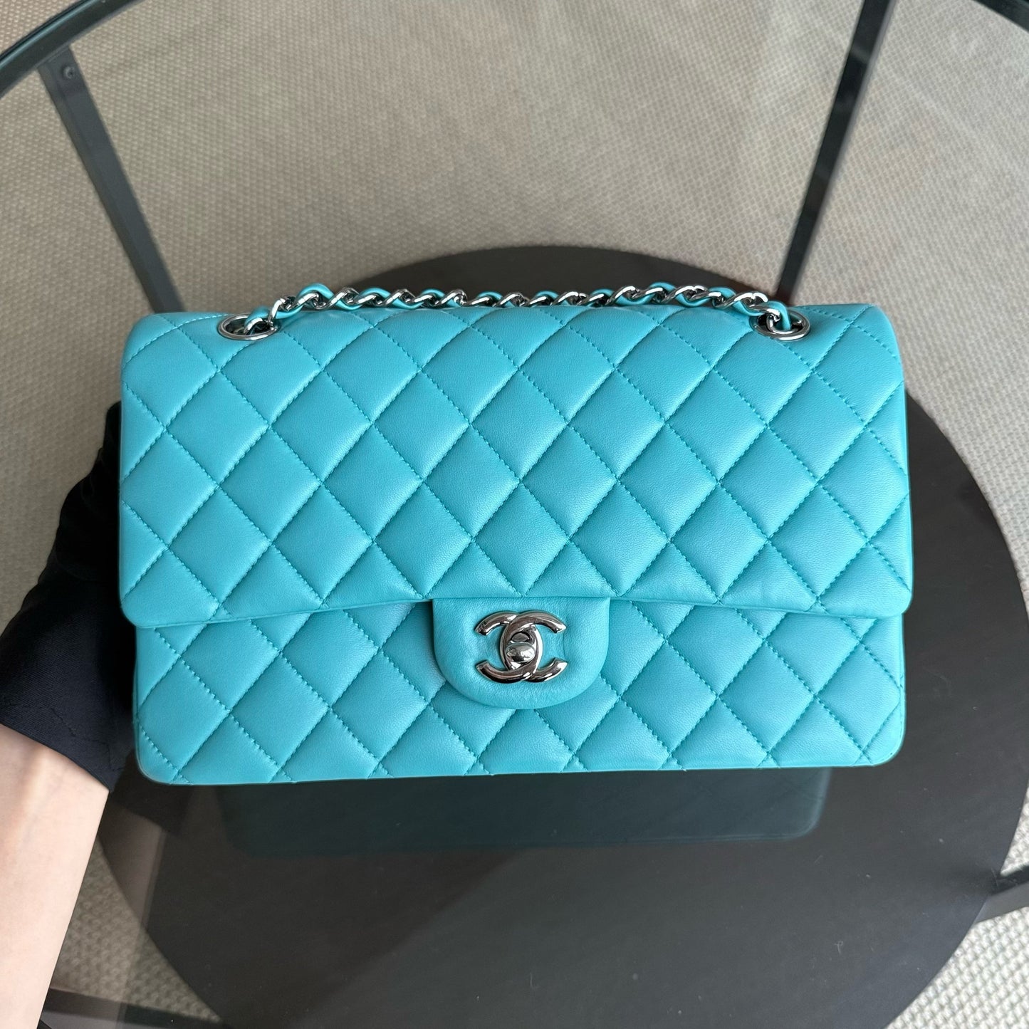 Chanel Classic Flap Medium - 25CM Quilted Lambskin Blue Silver Hardware Series 19