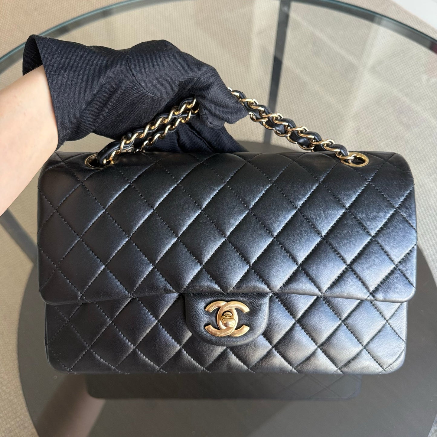 Chanel Classic Flap Medium - 25CM Quilted Lambskin Black Gold Hardware Series 22