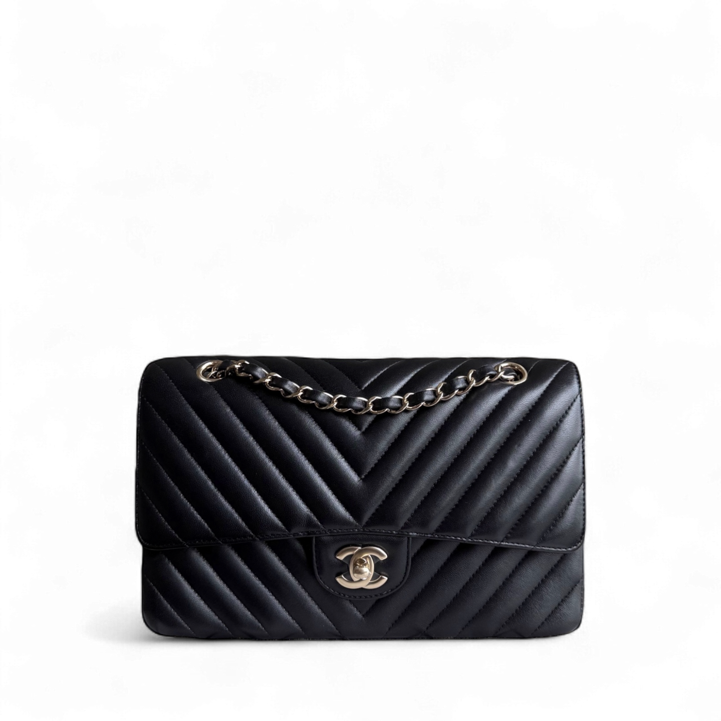 Chanel Classic Flap Medium - 25CM Chevron Lambskin Black Light Gold Hardware Series 27