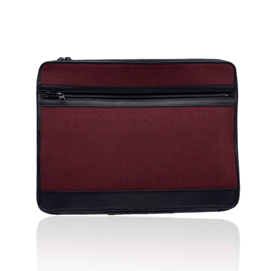 CHRISTIAN DIOR   Burgundy Canvas And Black Leather Portfolio Bag