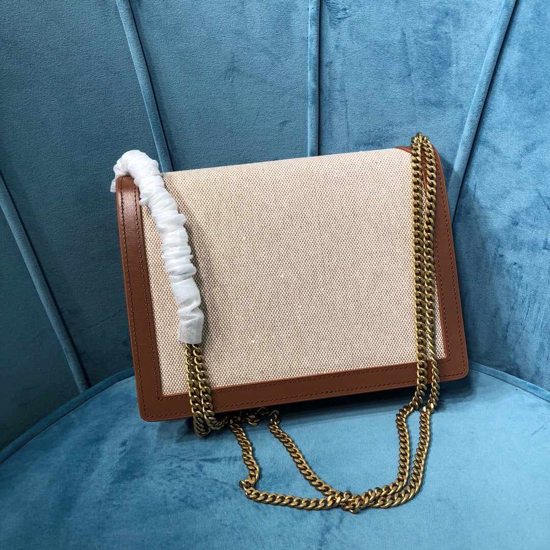 Top Quality Le Cassandra MeTop Qualityum Chain Bag In Canvas And BoxNatural Beige For Women 8.6in/22cm YSL