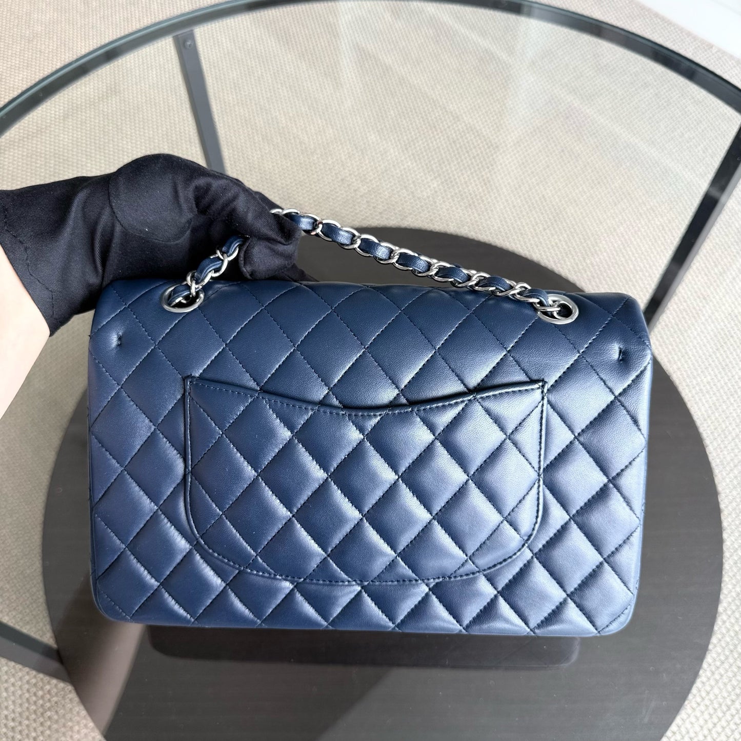Chanel Classic Flap Medium - 25CM Quilted Lambskin Dark Navy Blue Silver Hardware Series 22