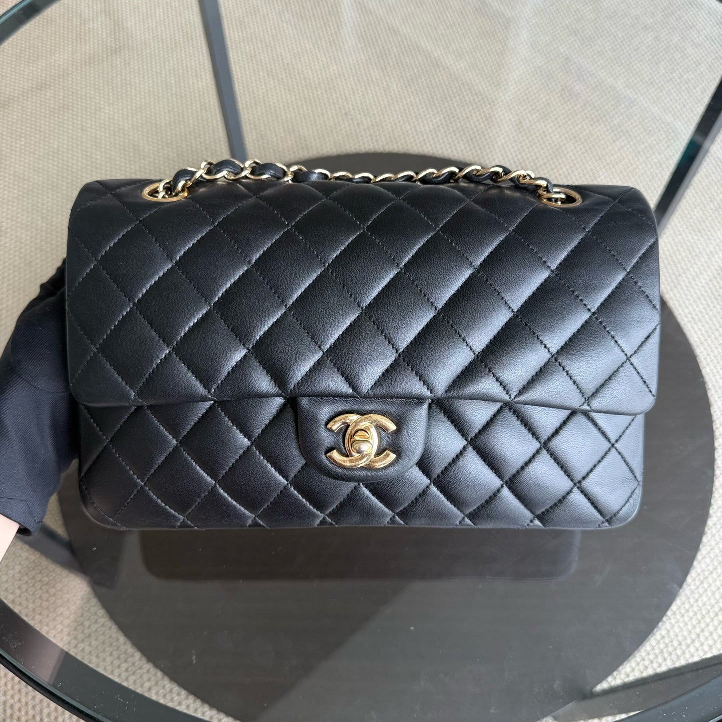 Chanel Classic Flap Medium - 25CM Quilted Lambskin Black Gold Hardware Series 13