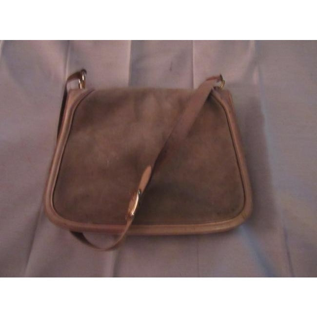 light greyish taupe suede and ivory leather, Gucci 'Blondie', saddle bag, envelope top, shoulder bag with a large, open gold 'GG' emblem