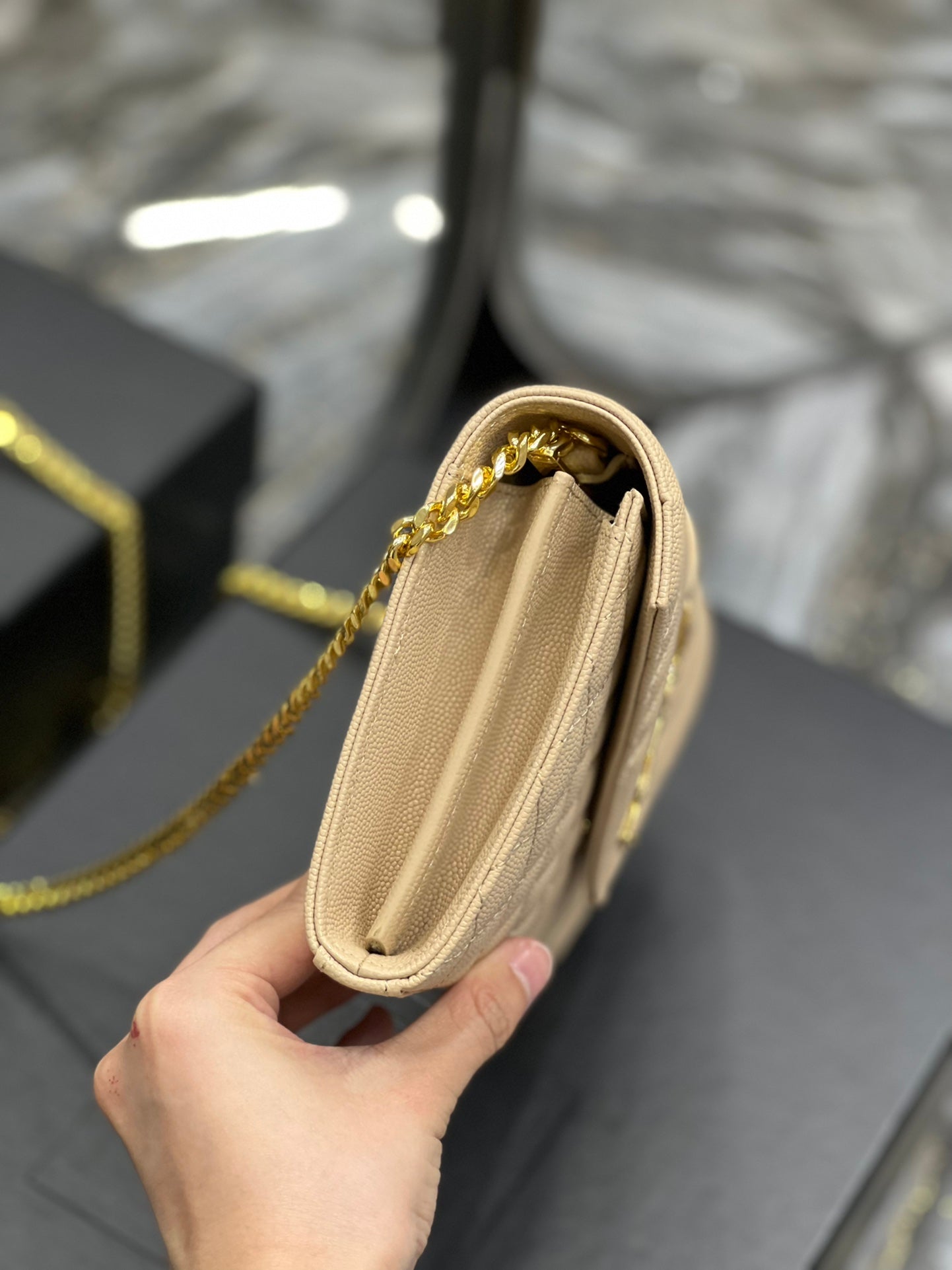 YSSL Envelope Small Chain Bag Beige For Women, Women’s Bags 8in/22cm YSL