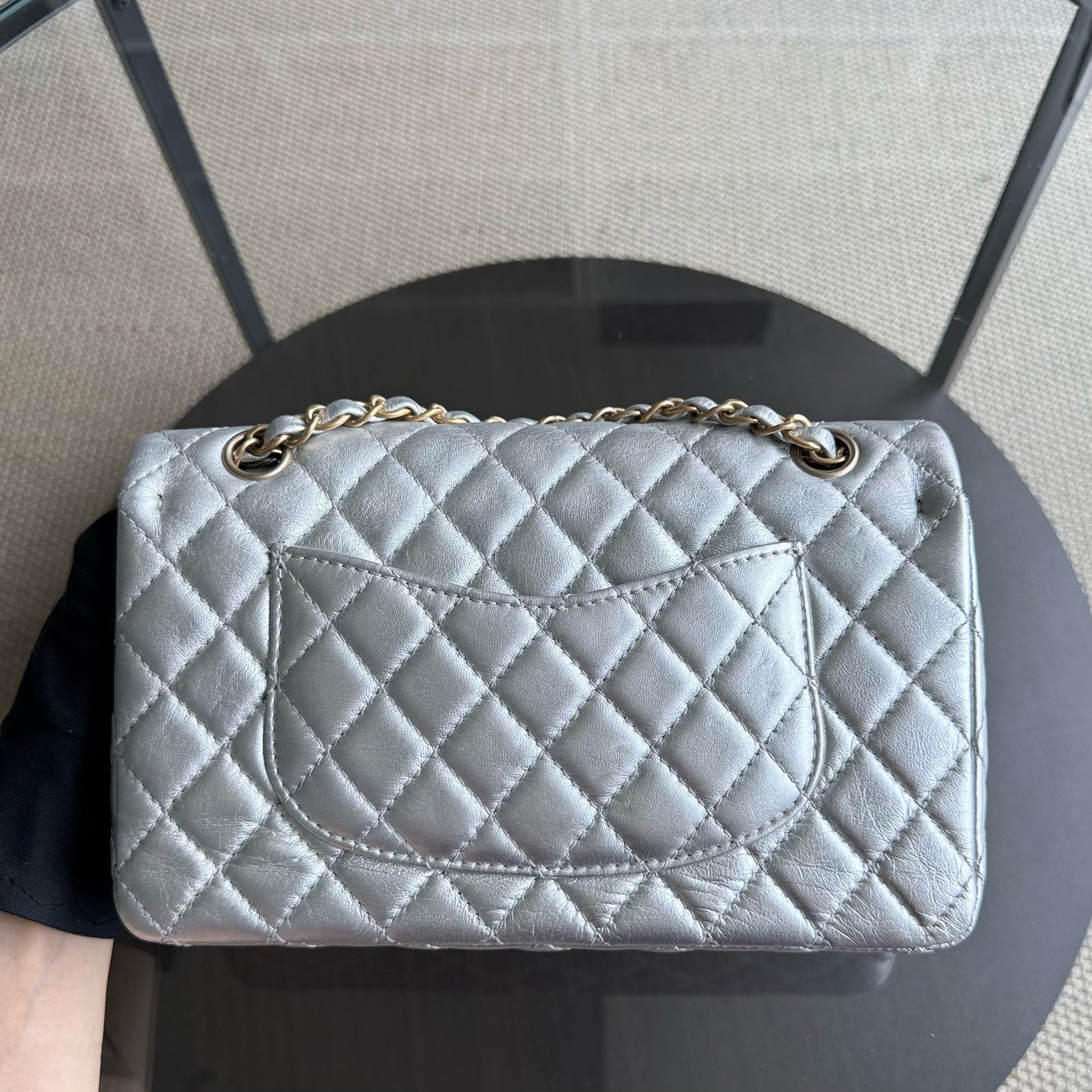 Chanel Classic Flap Medium - 25CM Quilted Lambskin Metallic Silver Gold Hardware Series 12 ( )
