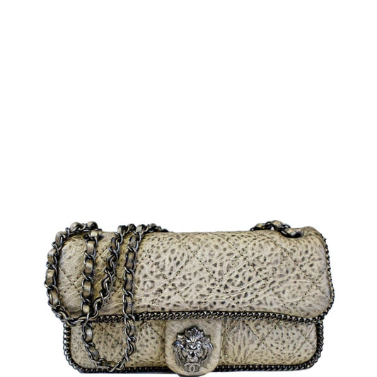 CHANEL Distressed Leo Lion Medium Flap Lambskin Leather Shoulder Bag Metallic