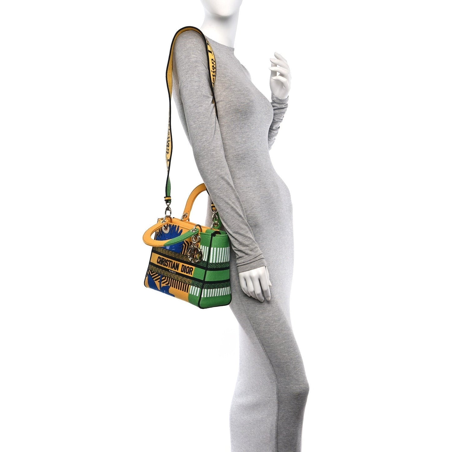 Christian Dior Canvas Embroidered Flower Pop Medium Lady D-Lite Bright Yellow Green