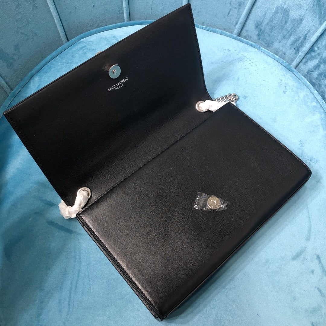 Top Quality Kate MeTop Qualityum Chain Bag With Tassel In Grain De Poudre Black For Women 9.4in/24cm YSL 354119BOW0N1000